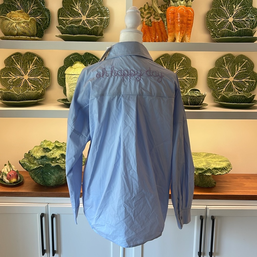 NWT Caryn Lawn Blouse with “Oh Happy Day” Embroidery — One Size Fits Most